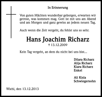 Anzeige von Hans Joachim Richarz von Kölner Stadt-Anzeiger / Kölnische Rundschau / Express