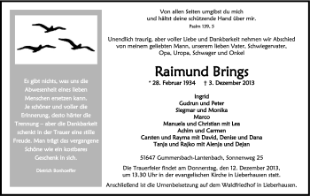 Anzeige von Raimund Brings von Kölner Stadt-Anzeiger / Kölnische Rundschau / Express