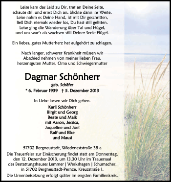 Anzeige von Dagmar Schönherr von Kölner Stadt-Anzeiger / Kölnische Rundschau / Express