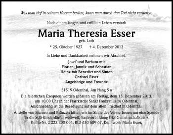 Anzeige von Maria Theresia Esser von Kölner Stadt-Anzeiger / Kölnische Rundschau / Express