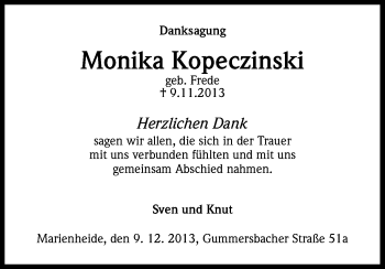 Anzeige von Monika Kopeczinski von Kölner Stadt-Anzeiger / Kölnische Rundschau / Express