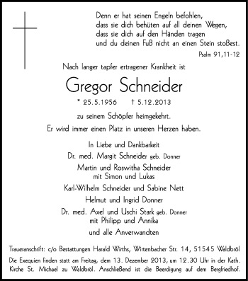 Anzeige von Gregor Schneider von Kölner Stadt-Anzeiger / Kölnische Rundschau / Express