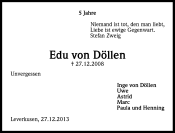 Anzeige von Edu von Döllen von Kölner Stadt-Anzeiger / Kölnische Rundschau / Express