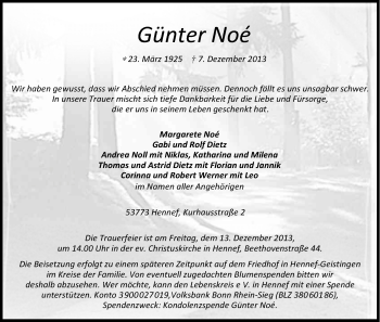 Anzeige von Günter Noé von Kölner Stadt-Anzeiger / Kölnische Rundschau / Express
