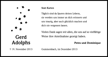 Anzeige von Gerd Adolphs von Kölner Stadt-Anzeiger / Kölnische Rundschau / Express