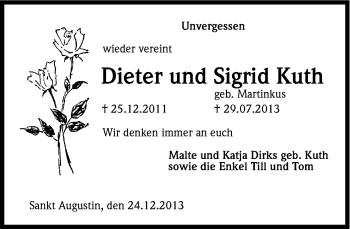 Anzeige von Dieter  Kuth von Kölner Stadt-Anzeiger / Kölnische Rundschau / Express
