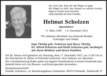 Anzeige von Helmut Scholzen von Kölner Stadt-Anzeiger / Kölnische Rundschau / Express