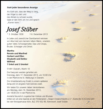 Anzeige von Josef Stüber von Kölner Stadt-Anzeiger / Kölnische Rundschau / Express