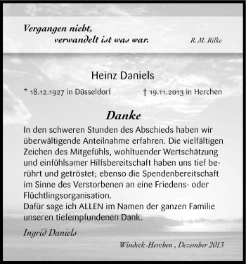 Anzeige von Heinz Daniels von Kölner Stadt-Anzeiger / Kölnische Rundschau / Express