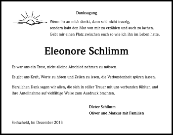 Anzeige von Eleonore Schlimm von Kölner Stadt-Anzeiger / Kölnische Rundschau / Express