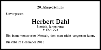 Anzeige von Herbert Dahl von Kölner Stadt-Anzeiger / Kölnische Rundschau / Express