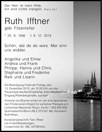 Anzeige von Ruth Ifftner von Kölner Stadt-Anzeiger / Kölnische Rundschau / Express