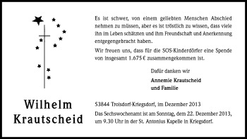 Anzeige von Willi Krautscheid von Kölner Stadt-Anzeiger / Kölnische Rundschau / Express