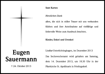 Anzeige von Eugen Sauermann von Kölner Stadt-Anzeiger / Kölnische Rundschau / Express
