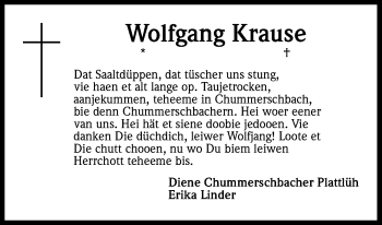 Anzeige von Wolfgang Krause von Kölner Stadt-Anzeiger / Kölnische Rundschau / Express