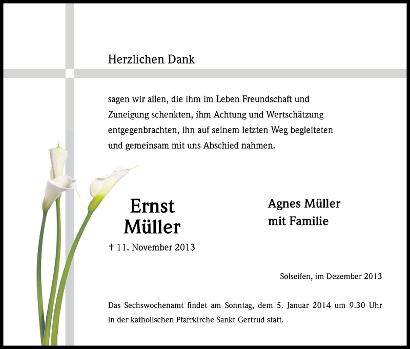 Traueranzeige für Ernst Müller vom 18.12.2013 aus Kölner Stadt-Anzeiger / Kölnische Rundschau / Express