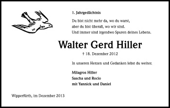 Anzeige von Walter Gerd Hiller von Kölner Stadt-Anzeiger / Kölnische Rundschau / Express