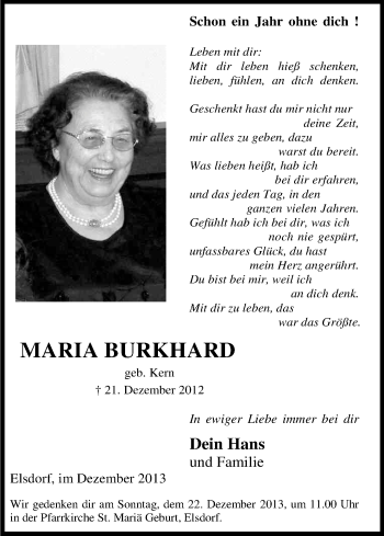 Anzeige von Maria Burkhard von Kölner Stadt-Anzeiger / Kölnische Rundschau / Express
