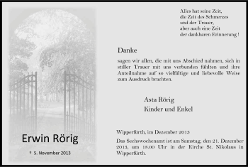 Anzeige von Erwin Rörig von Kölner Stadt-Anzeiger / Kölnische Rundschau / Express