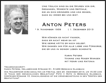Anzeige von Anton Peters von Kölner Stadt-Anzeiger / Kölnische Rundschau / Express