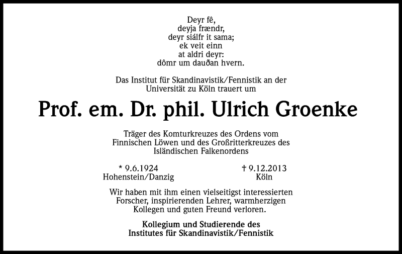  Traueranzeige für Ulrich Groenke vom 13.12.2013 aus Kölner Stadt-Anzeiger / Kölnische Rundschau / Express