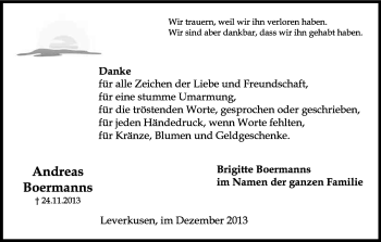 Anzeige von Andreas Boermanns von Kölner Stadt-Anzeiger / Kölnische Rundschau / Express