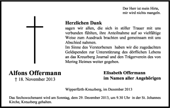 Anzeige von Alfons Offermann von Kölner Stadt-Anzeiger / Kölnische Rundschau / Express