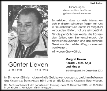 Anzeige von Günter Lieven von Kölner Stadt-Anzeiger / Kölnische Rundschau / Express