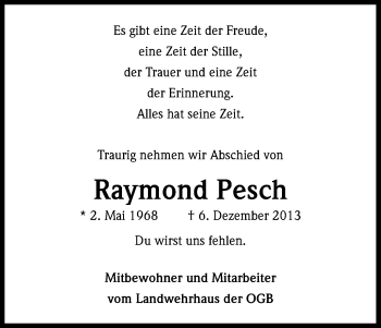 Anzeige von Raymond Pesch von Kölner Stadt-Anzeiger / Kölnische Rundschau / Express