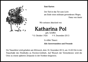 Anzeige von Katharina Pol von Kölner Stadt-Anzeiger / Kölnische Rundschau / Express