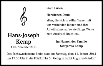 Anzeige von Hans-Joseph Kemp von Kölner Stadt-Anzeiger / Kölnische Rundschau / Express