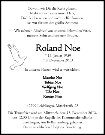 Anzeige von Roland Noe von Kölner Stadt-Anzeiger / Kölnische Rundschau / Express
