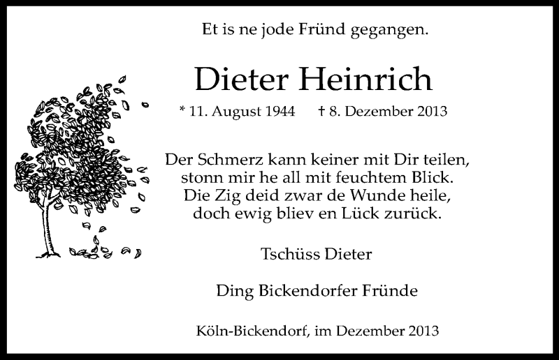  Traueranzeige für Dieter Heinrich vom 14.12.2013 aus Kölner Stadt-Anzeiger / Kölnische Rundschau / Express