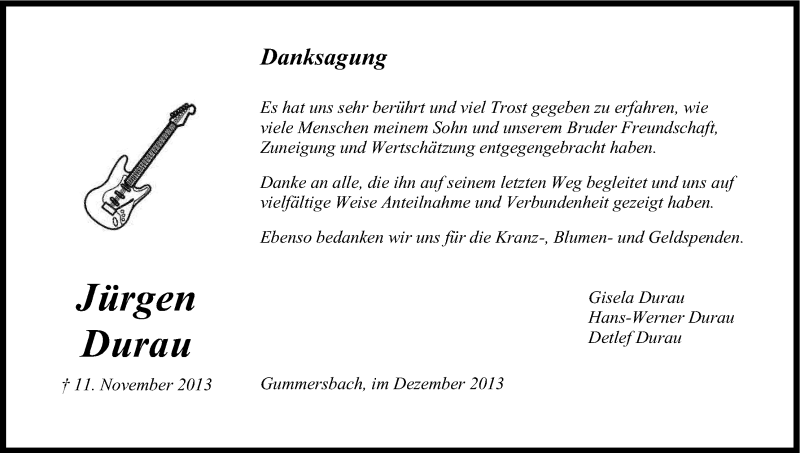  Traueranzeige für Jürgen Durau vom 18.12.2013 aus Kölner Stadt-Anzeiger / Kölnische Rundschau / Express