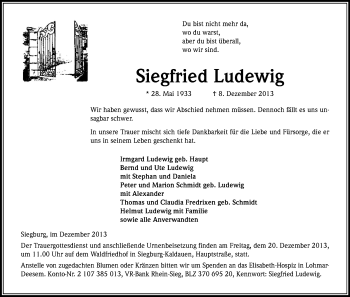 Anzeige von Siegfried Ludewig von Kölner Stadt-Anzeiger / Kölnische Rundschau / Express
