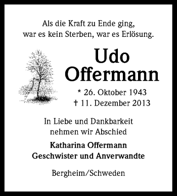 Anzeige von Udo Offermann von Kölner Stadt-Anzeiger / Kölnische Rundschau / Express