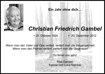 Anzeige von Christian Friedrich Gambel von Kölner Stadt-Anzeiger / Kölnische Rundschau / Express