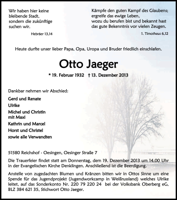 Anzeige von Otto Jaeger von Kölner Stadt-Anzeiger / Kölnische Rundschau / Express