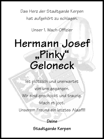 Anzeige von Hermann Josef Geloneck von Kölner Stadt-Anzeiger / Kölnische Rundschau / Express