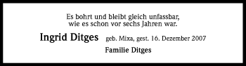 Anzeige von Ingrid Ditges von Kölner Stadt-Anzeiger / Kölnische Rundschau / Express