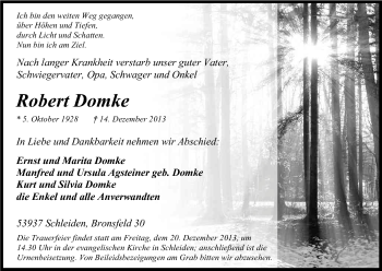 Anzeige von Robert Domke von Kölner Stadt-Anzeiger / Kölnische Rundschau / Express