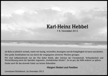 Anzeige von Karl-Heinz Hebbel von Kölner Stadt-Anzeiger / Kölnische Rundschau / Express