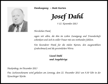 Anzeige von Josef Dahl von Kölner Stadt-Anzeiger / Kölnische Rundschau / Express