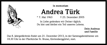 Anzeige von Andrea Türk von Kölner Stadt-Anzeiger / Kölnische Rundschau / Express