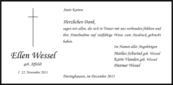 Anzeige von Ellen Wessel von Kölner Stadt-Anzeiger / Kölnische Rundschau / Express