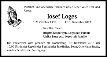 Anzeige von Josef Loges von Kölner Stadt-Anzeiger / Kölnische Rundschau / Express