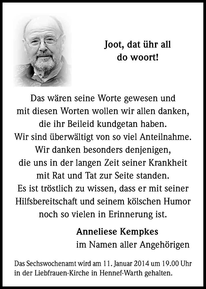  Traueranzeige für Ludwig Kempkes vom 18.12.2013 aus Kölner Stadt-Anzeiger / Kölnische Rundschau / Express