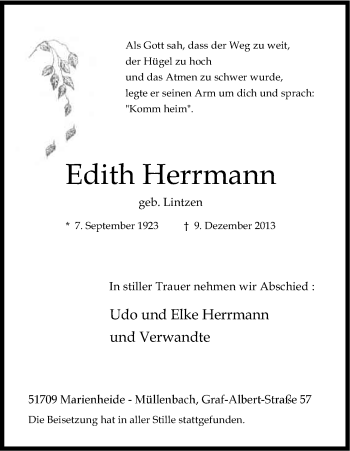 Anzeige von Edith Herrmann von Kölner Stadt-Anzeiger / Kölnische Rundschau / Express