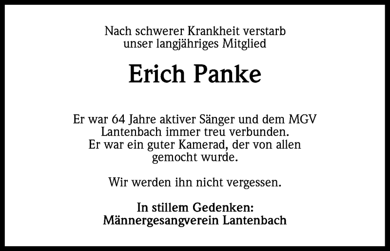  Traueranzeige für Erich Panke vom 18.12.2013 aus Kölner Stadt-Anzeiger / Kölnische Rundschau / Express