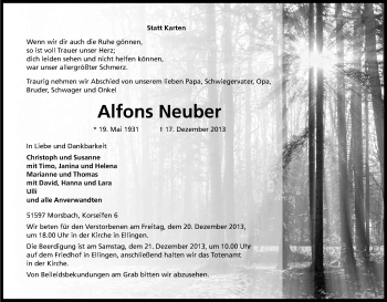 Anzeige von Alfons Neuber von Kölner Stadt-Anzeiger / Kölnische Rundschau / Express